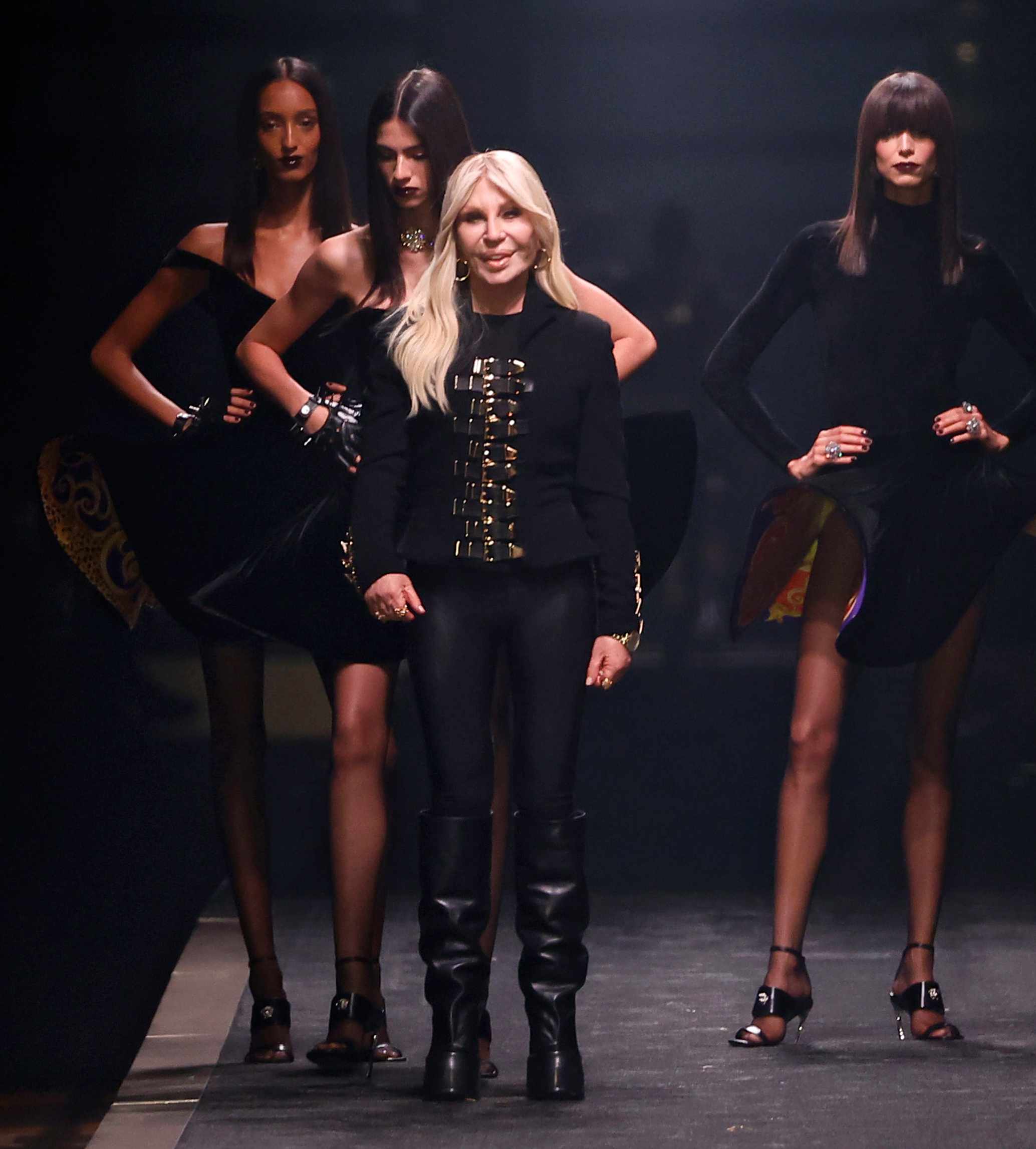 Donatella Versace takes her bow at Milan Fashion Week in 2025