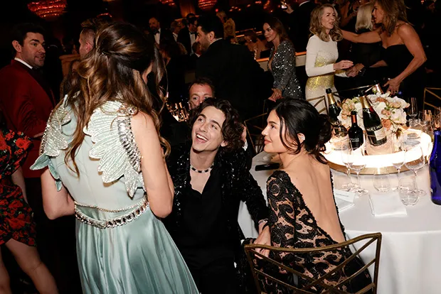 Timothee Chalamet and Kylie Jenner at the 2024 Golden Globes (Photo: Francis Specker/CBS)