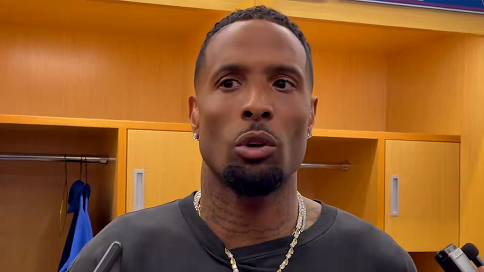 Odell Beckham Jr. speaking to reporters during a viral interview clip