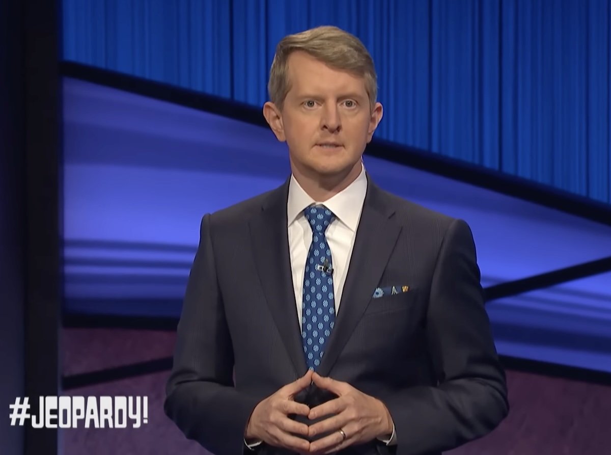 Ken Jennings hosting Jeopardy on set