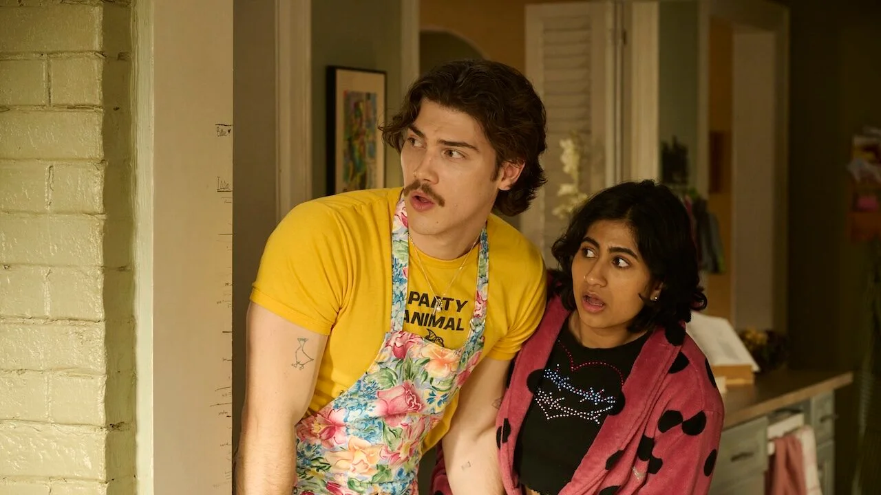 Jack Innanen as Paul Baker, Amita Rao as Issa in “Adults” (FX)