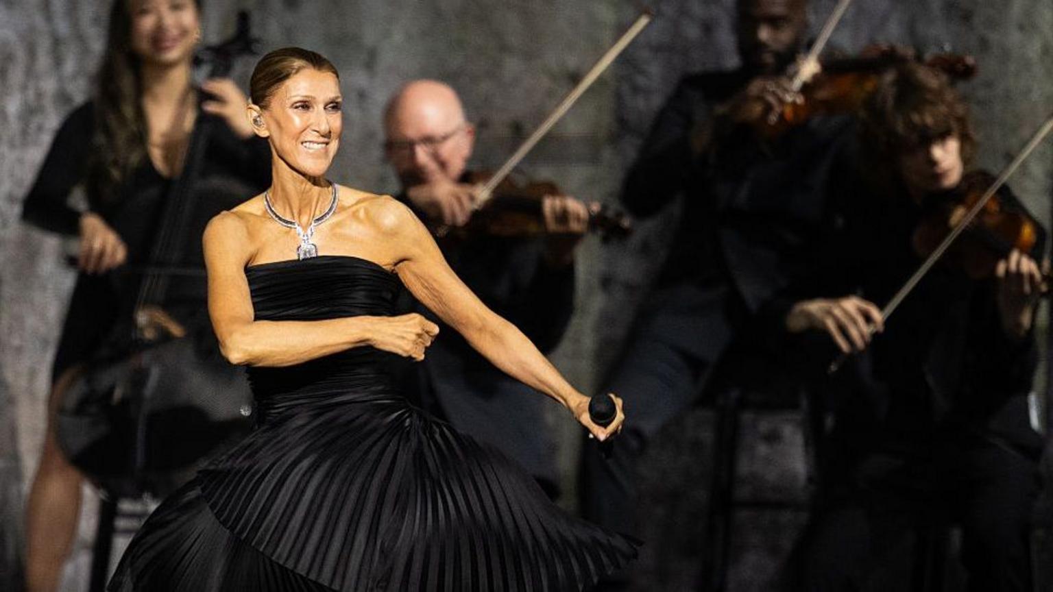 Céline Dion performing live during her comeback show in Paris