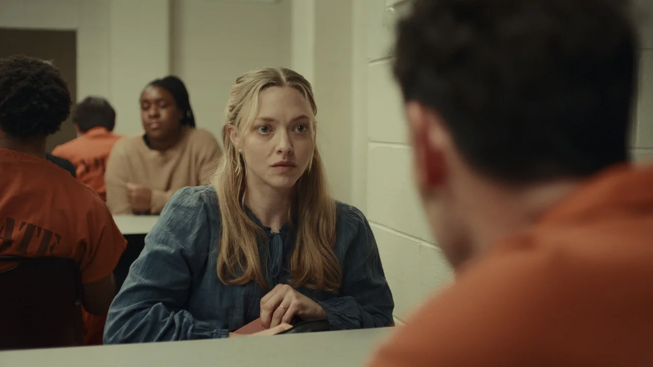 Amanda Seyfried looking intense during a movie scene