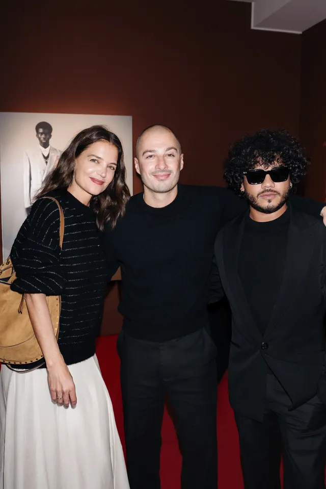 Image may contain Richard Ayoade Bogdan Olteanu Katie Holmes Fashion Blazer Clothing Coat Jacket and Person