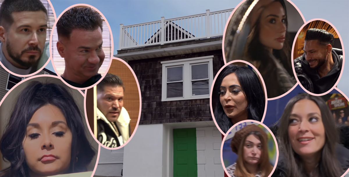 The Jersey Shore cast standing together inside the original Seaside Heights house during the Family Vacation finale.