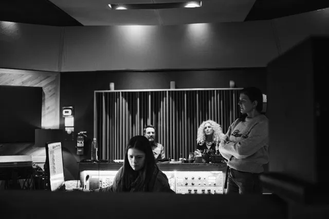 Little Big Town in the studio with co-producer Gena Johnson. Photo: Becky Fluke*