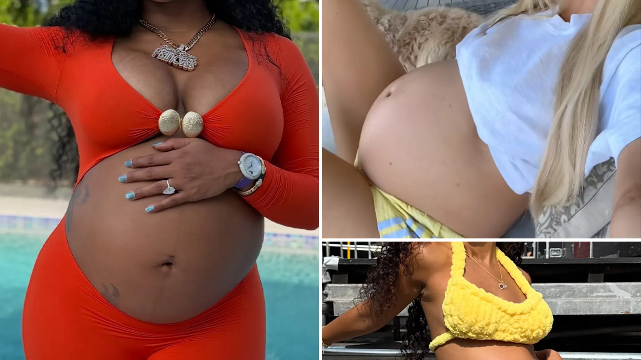An expecting celebrity showcasing her maternity fashion on a red carpet