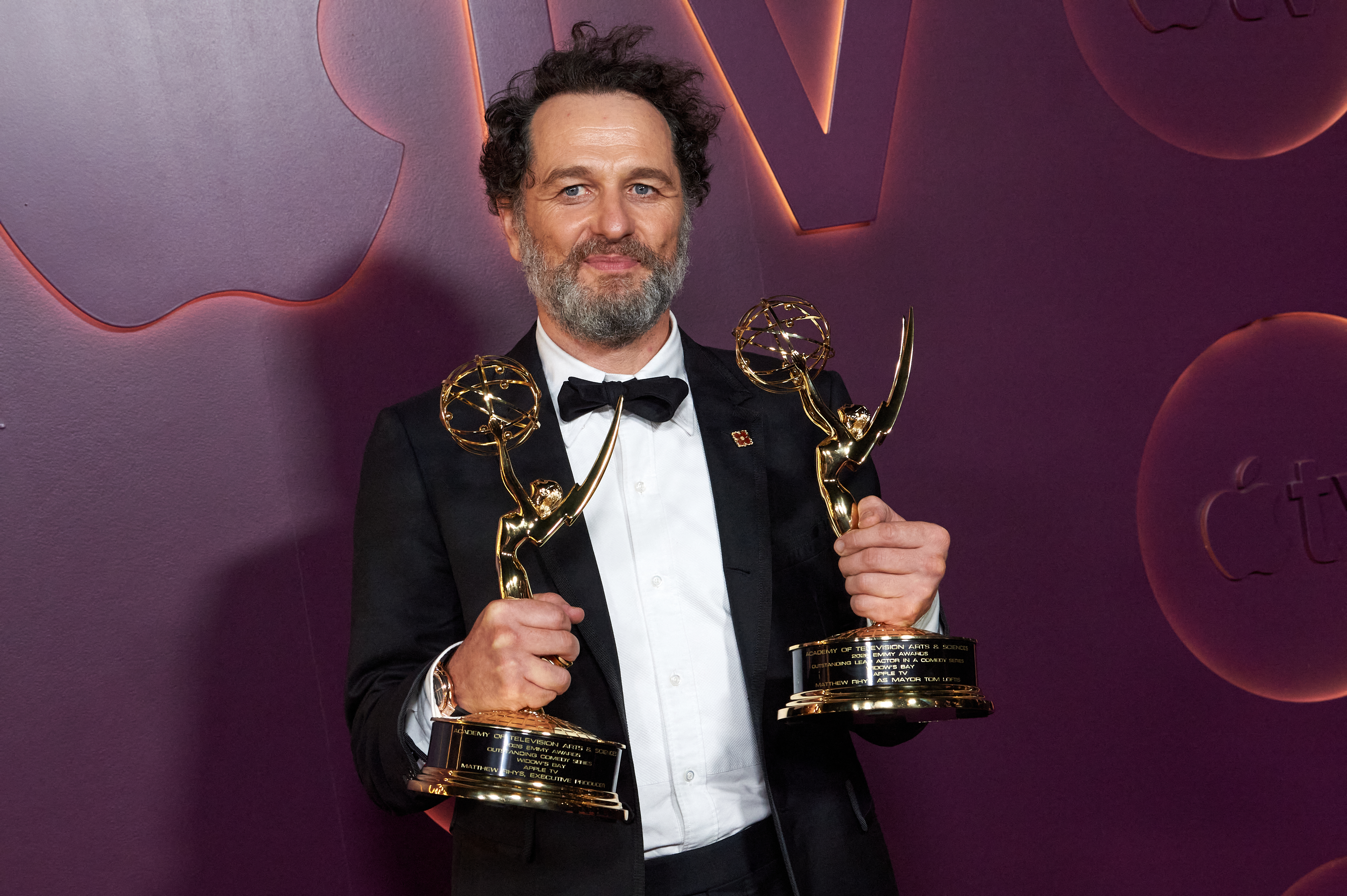 Matthew Rhys (pictured above) spoke in the press room about where the “Widow’s Bay” plans to put their 14 Emmys.