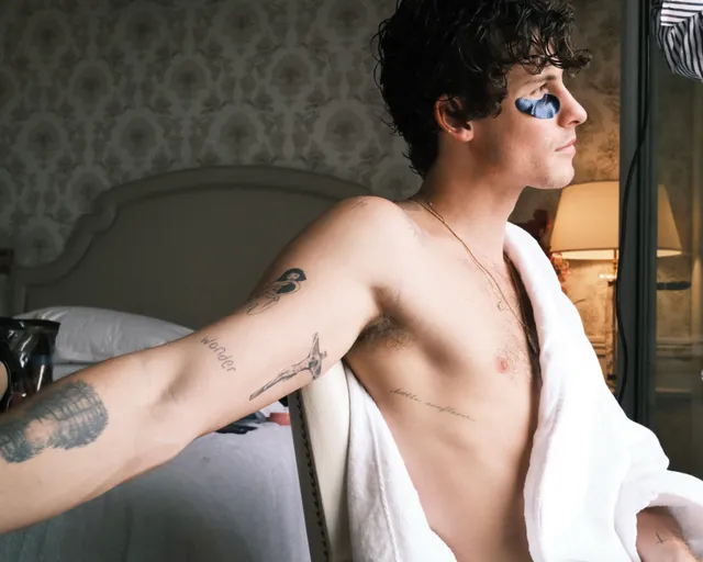 Image may contain Shawn Mendes Body Part Person Shoulder Skin Tattoo and Teen
