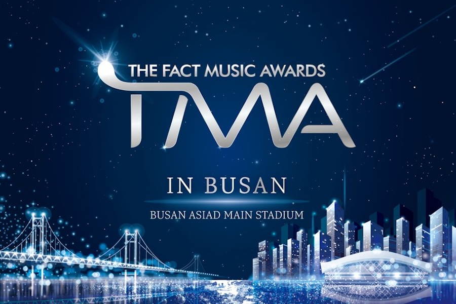 ATEEZ performing on stage at The Fact Music Awards ceremony in Busan