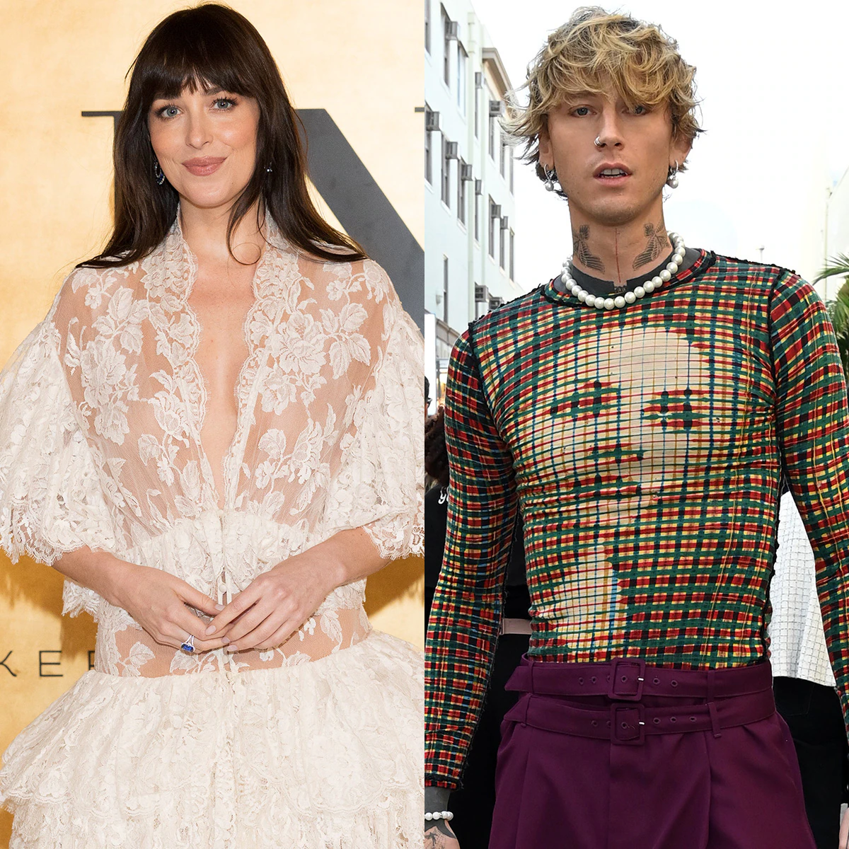Dakota Johnson walking in New York City with Machine Gun Kelly
