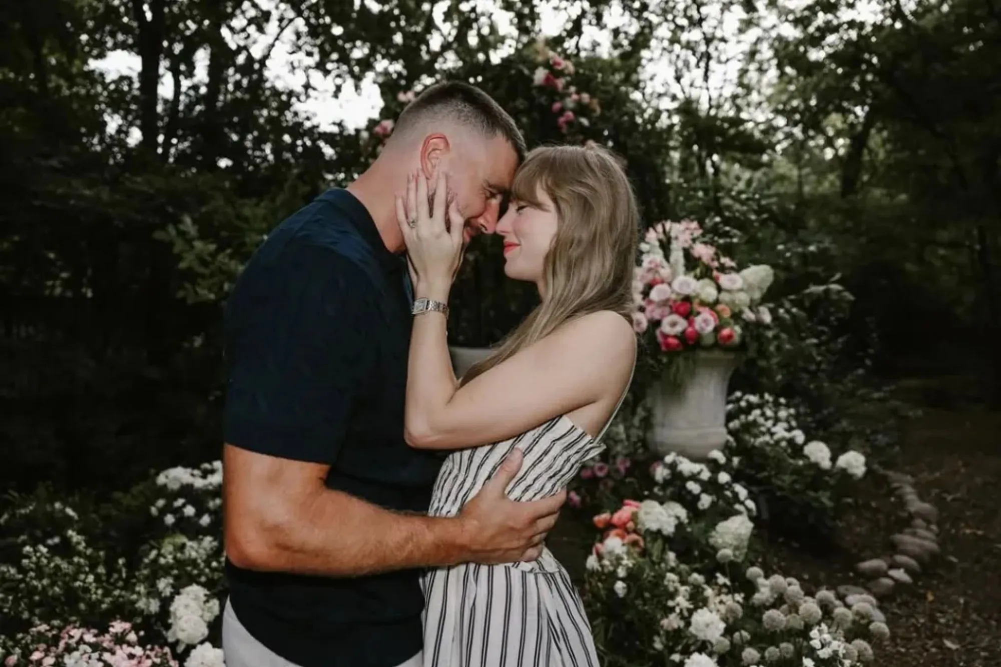Taylor Swift and Travis Kelce in the story: Taylor Swift’s Wedding Reception Featured Paul McCartney Karaoke And An Ed Sheeran Rejection