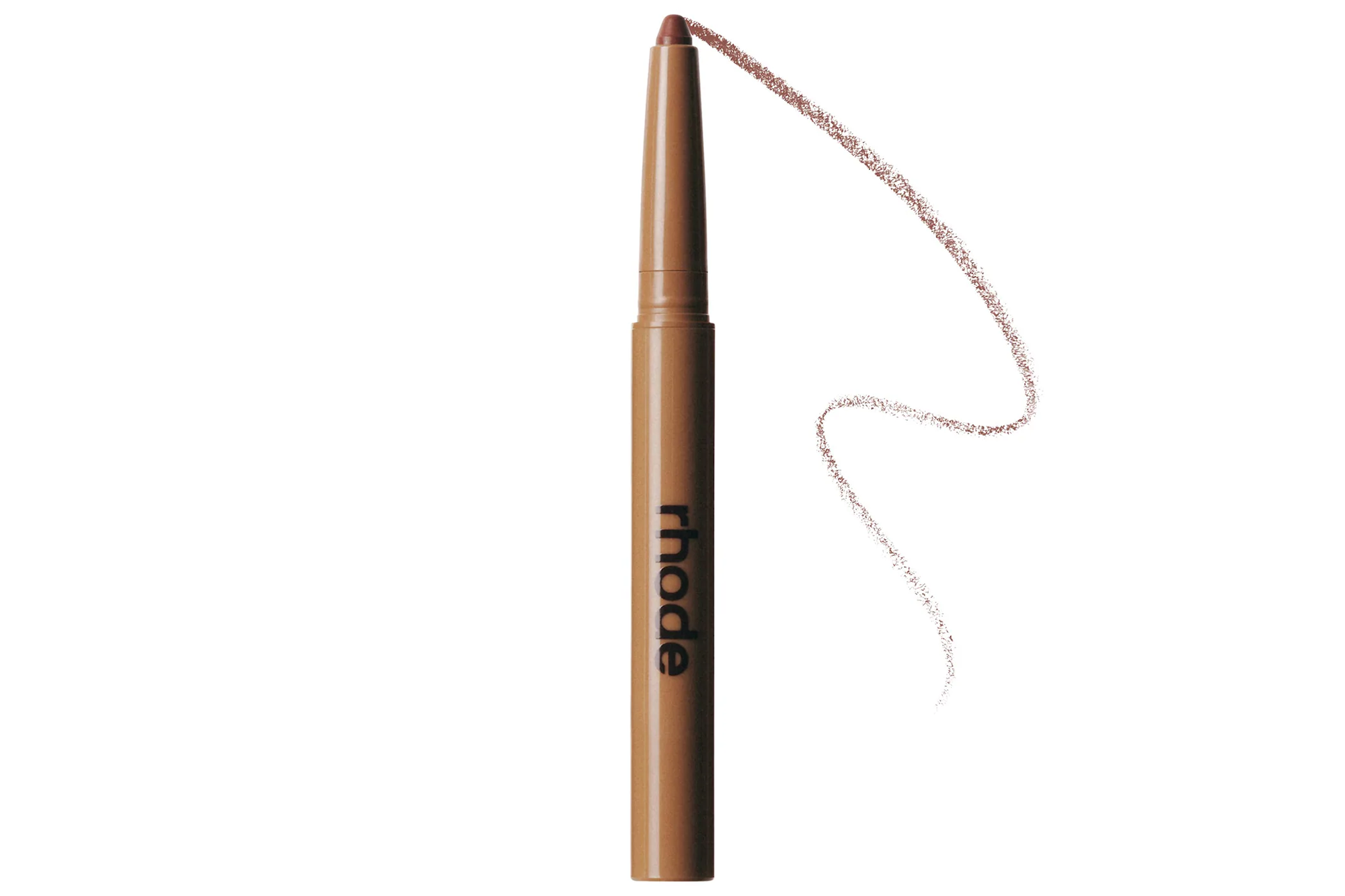 Brown Rhode lip liner with a curved brown swatch.
