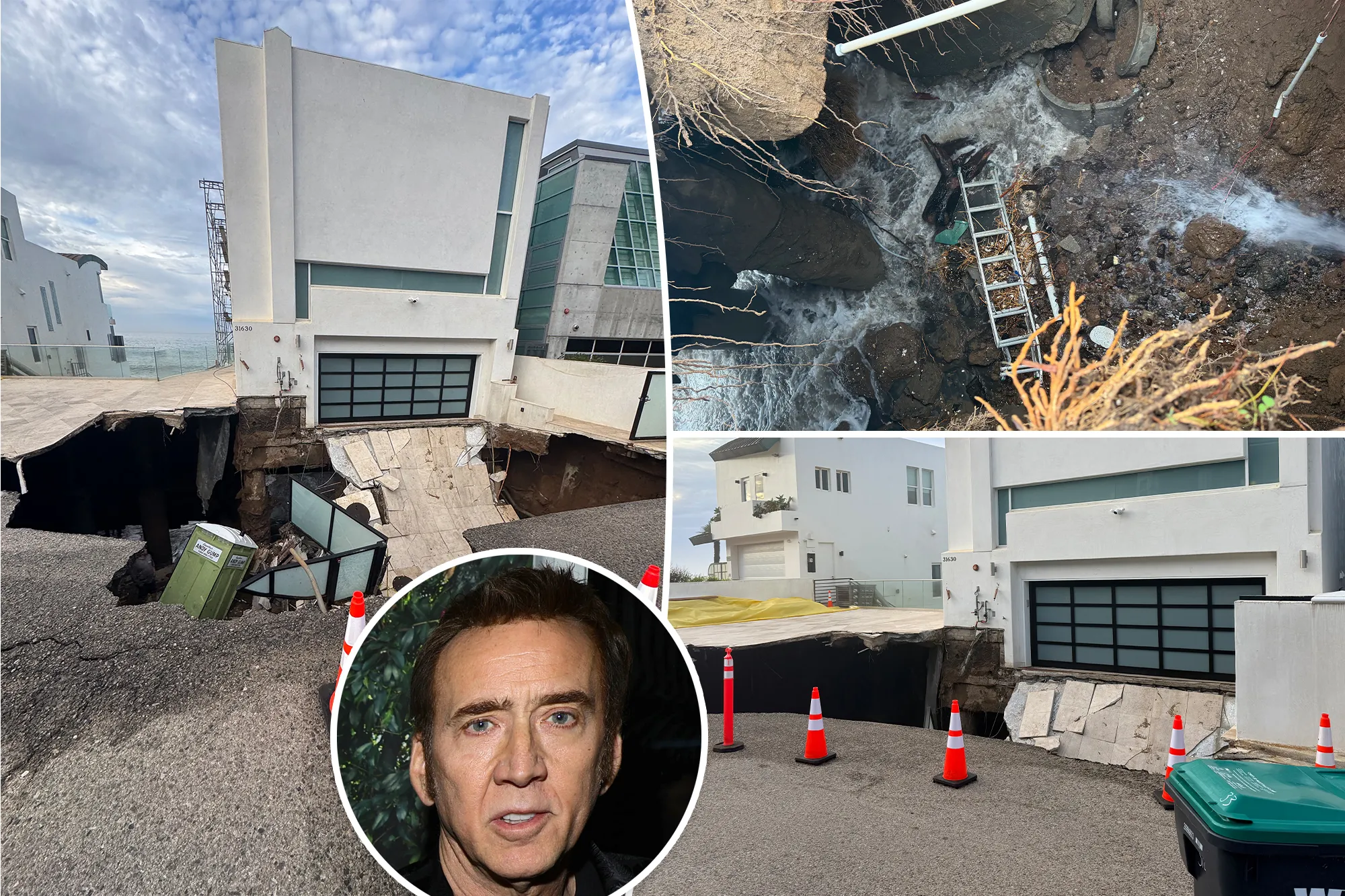 Nicolas Cage and Malibu in the story: Nicolas Cage’s $10.5M Malibu Mansion Menaced By Massive Sinkhole