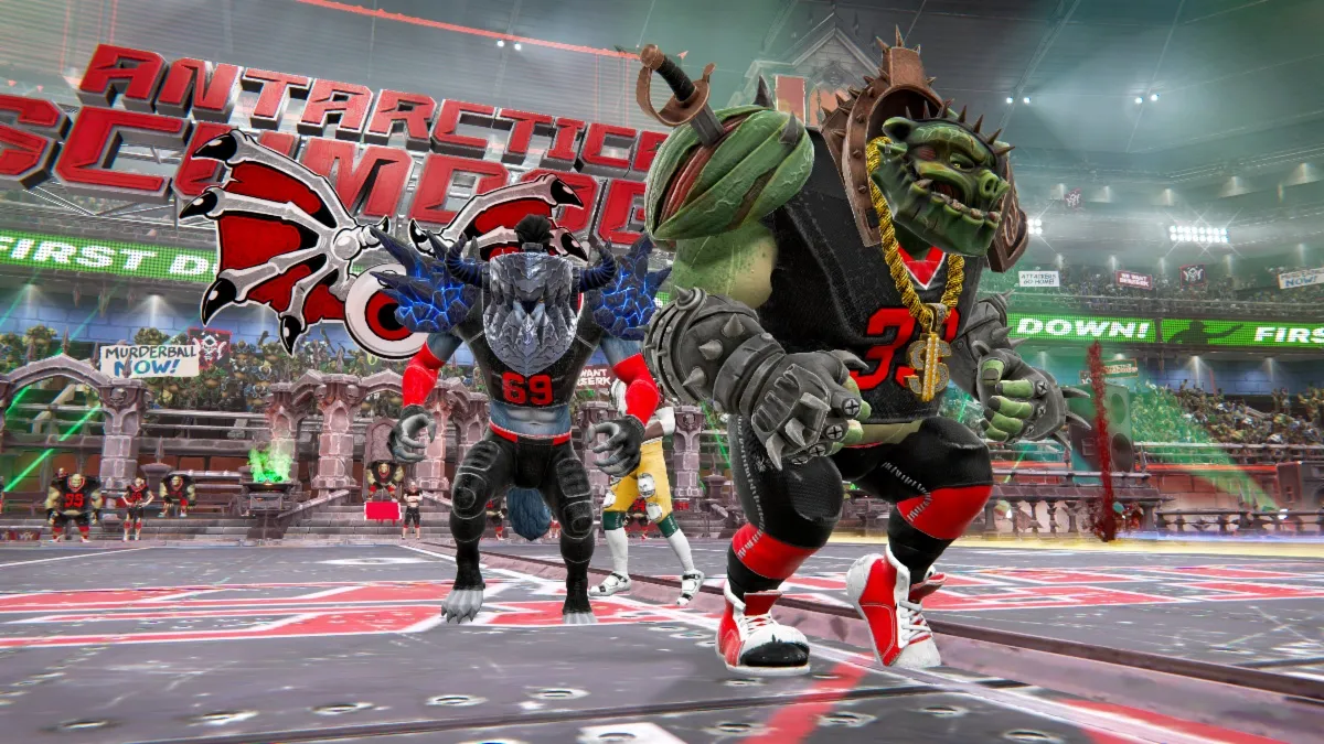 Members of heavy metal band GWAR performing live in detailed monster costumes