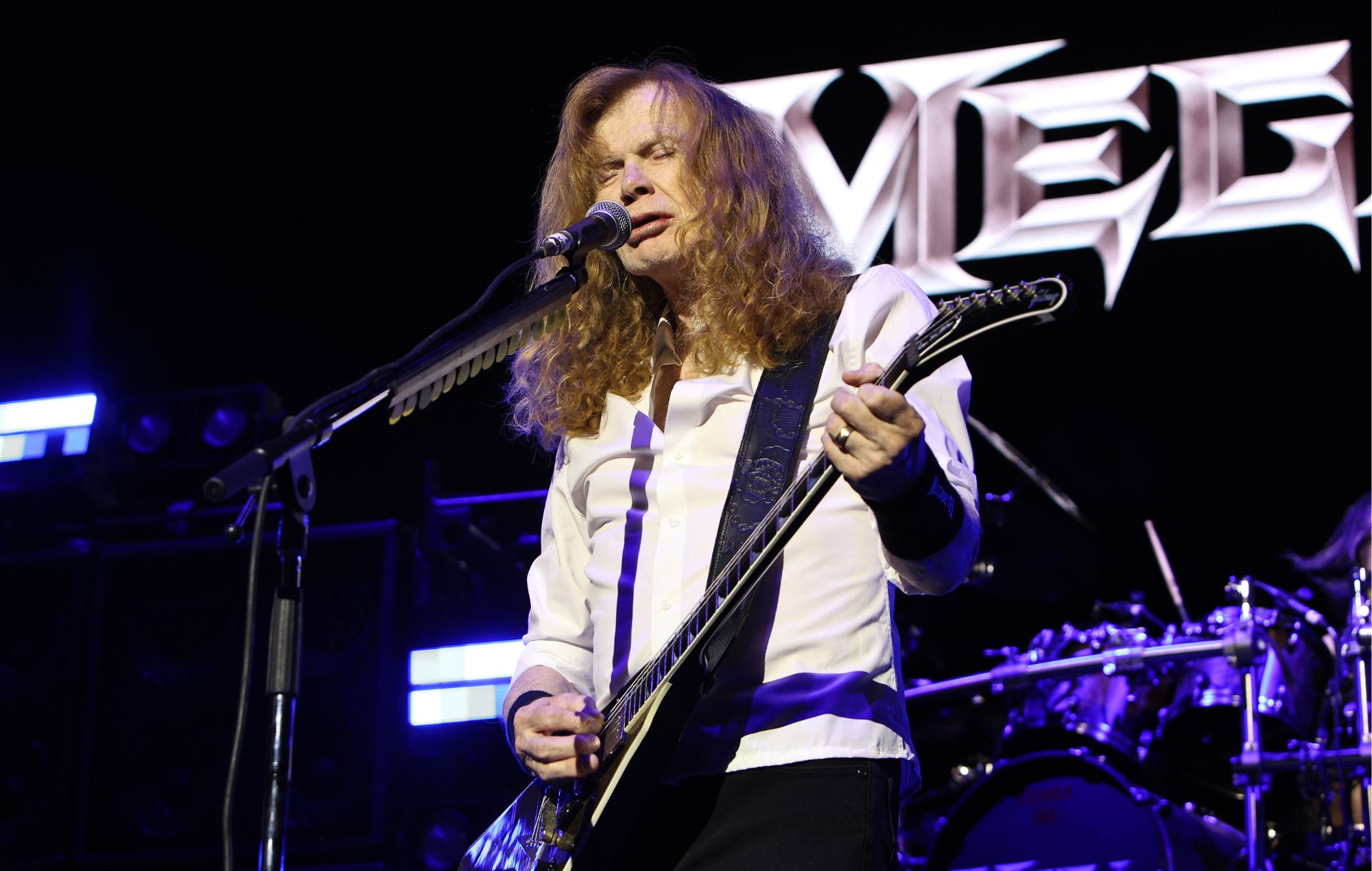 Megadeth frontman Dave Mustaine performing live on stage