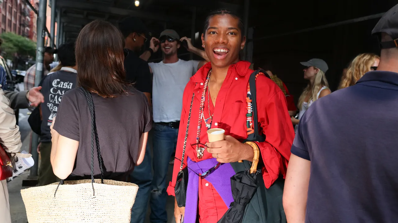 Fashion week attendee showing off street style outfit in New York City