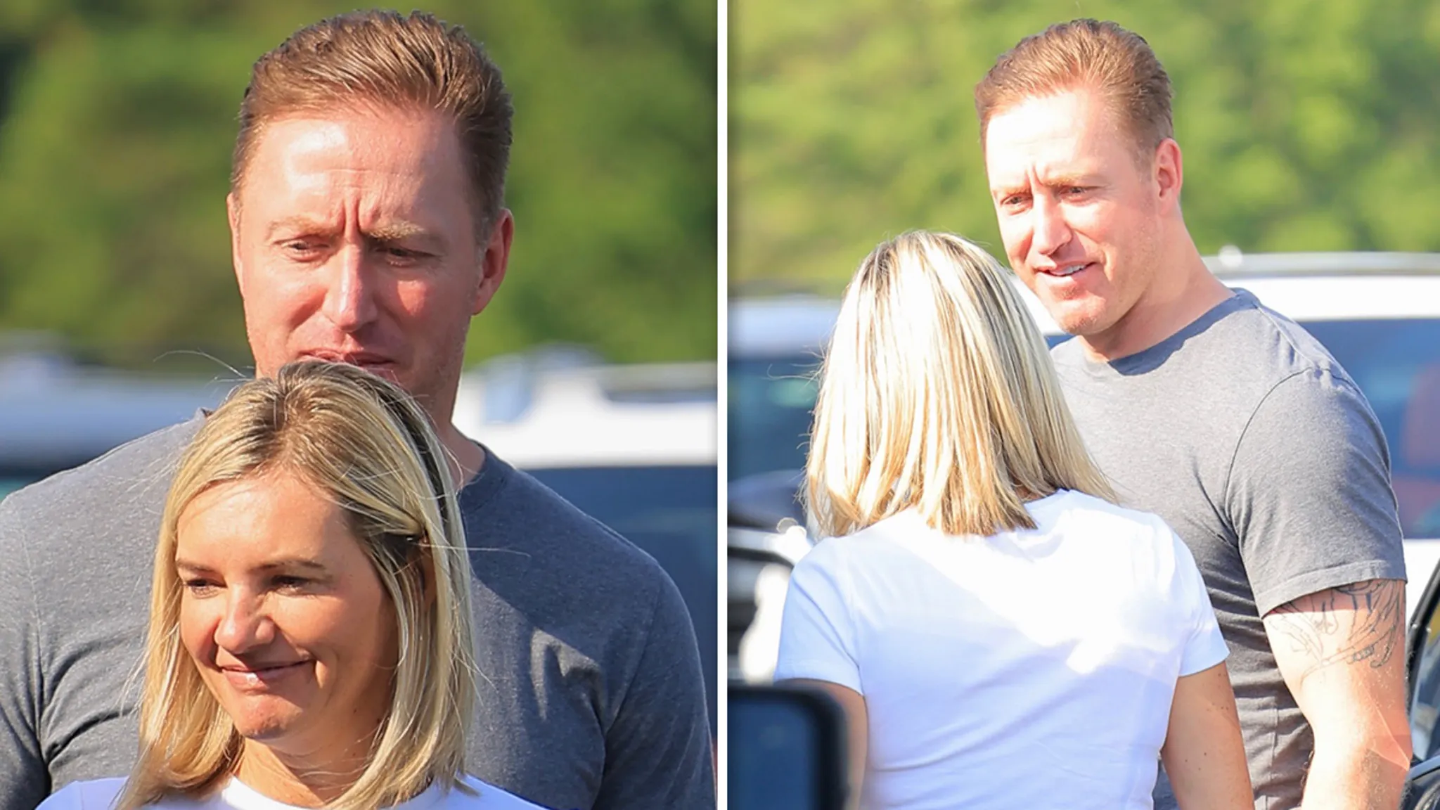 Kroy Biermann and his girlfriend Jillian Green walking together outdoors.