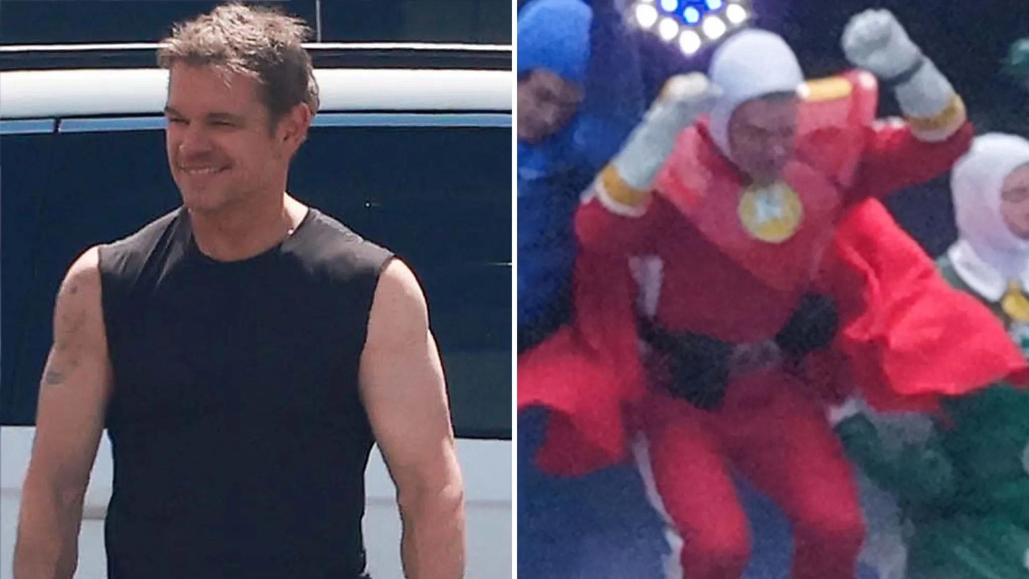 Matt Damon on the set of his new sci-fi movie Thasnagar in Los Angeles