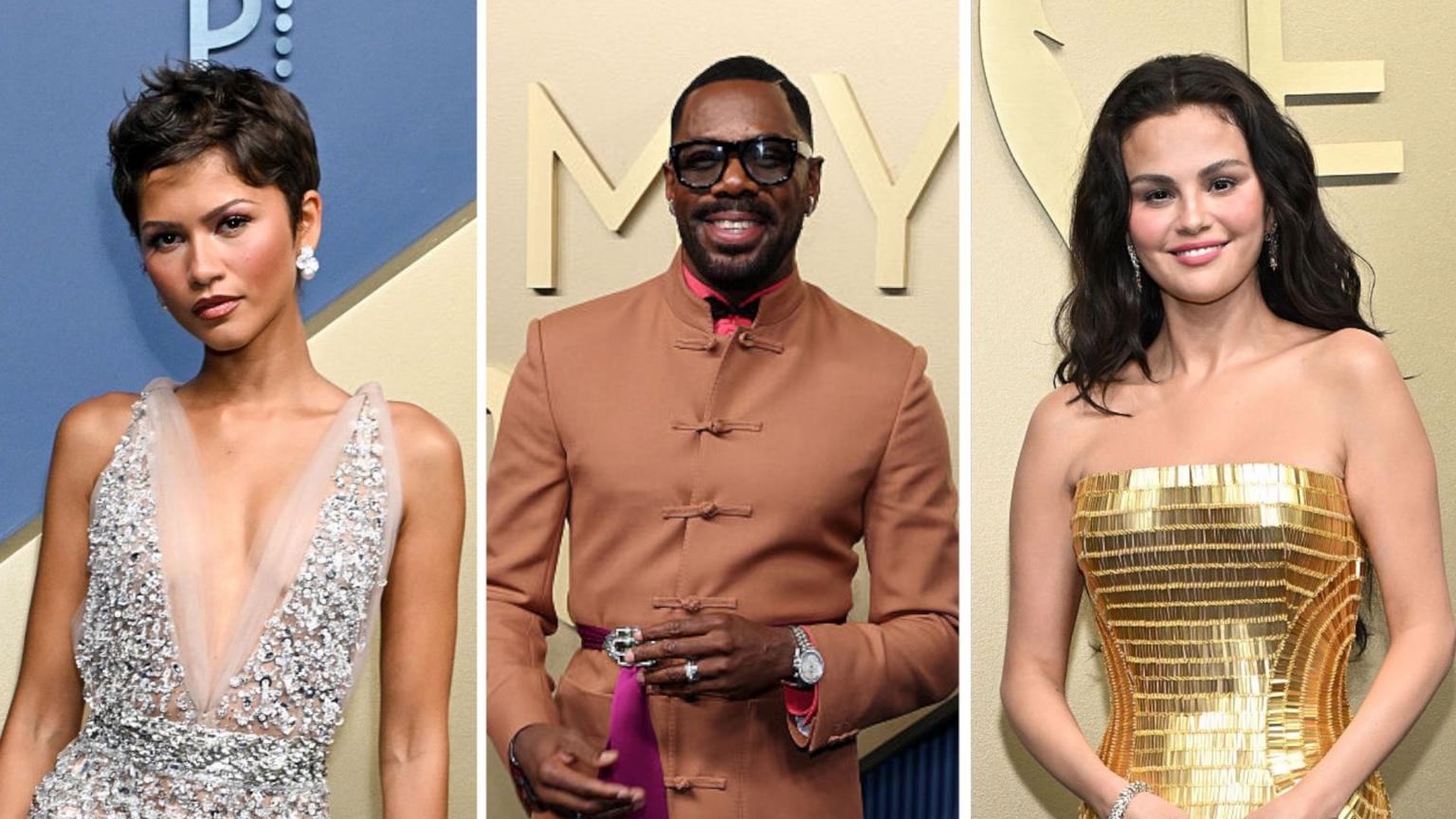 Selena Gomez and Zendaya walking the blue carpet at the Emmy Awards