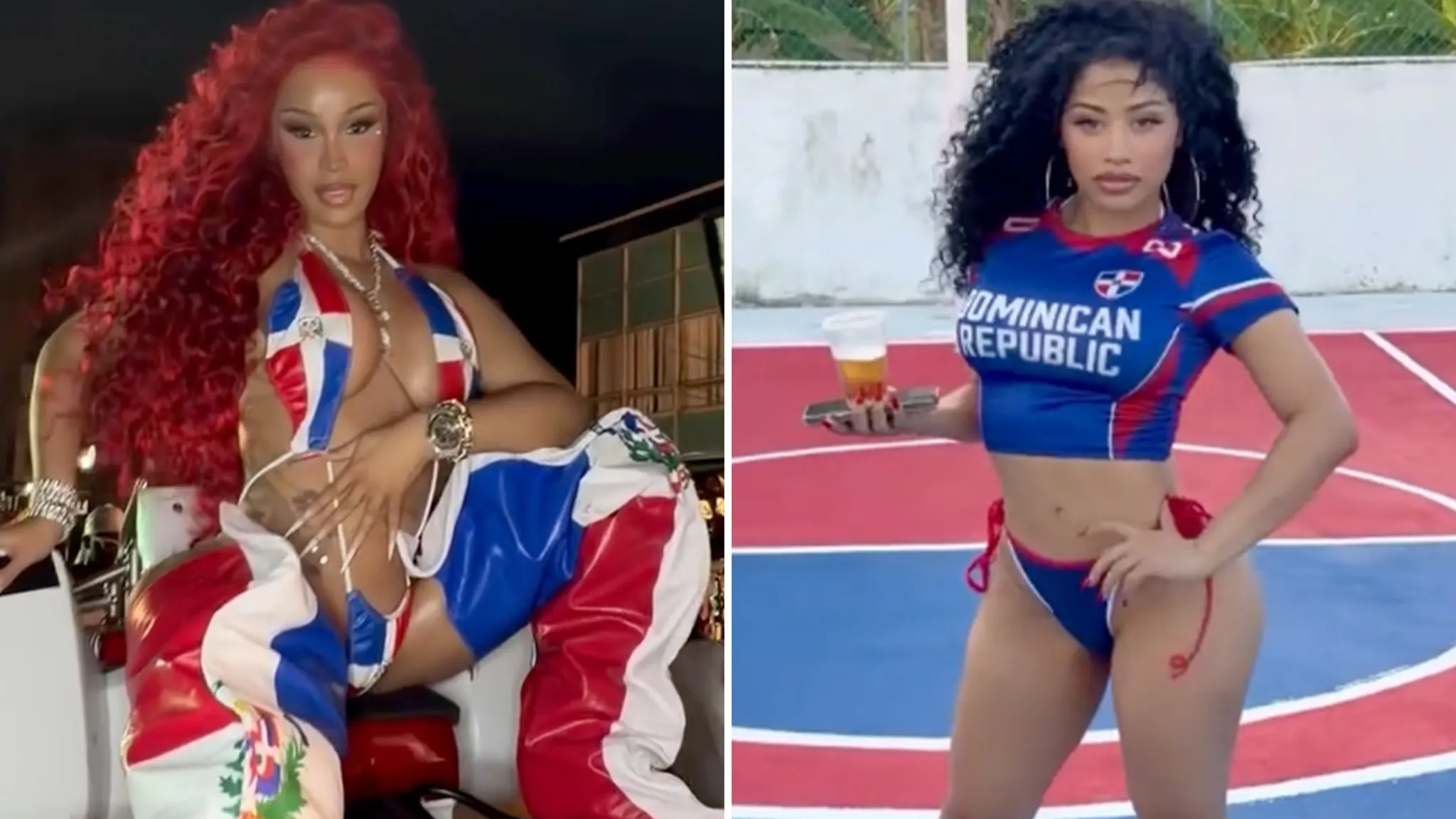 Cardi B and her sister Hennessy Carolina posing in bold fashion choices