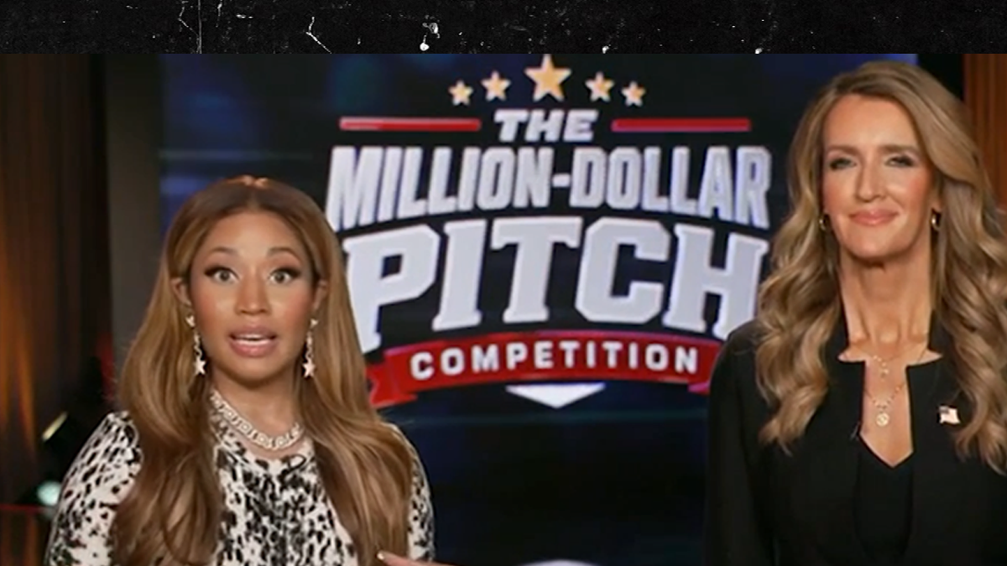 Nicki Minaj speaking in a televised news interview about Donald Trump