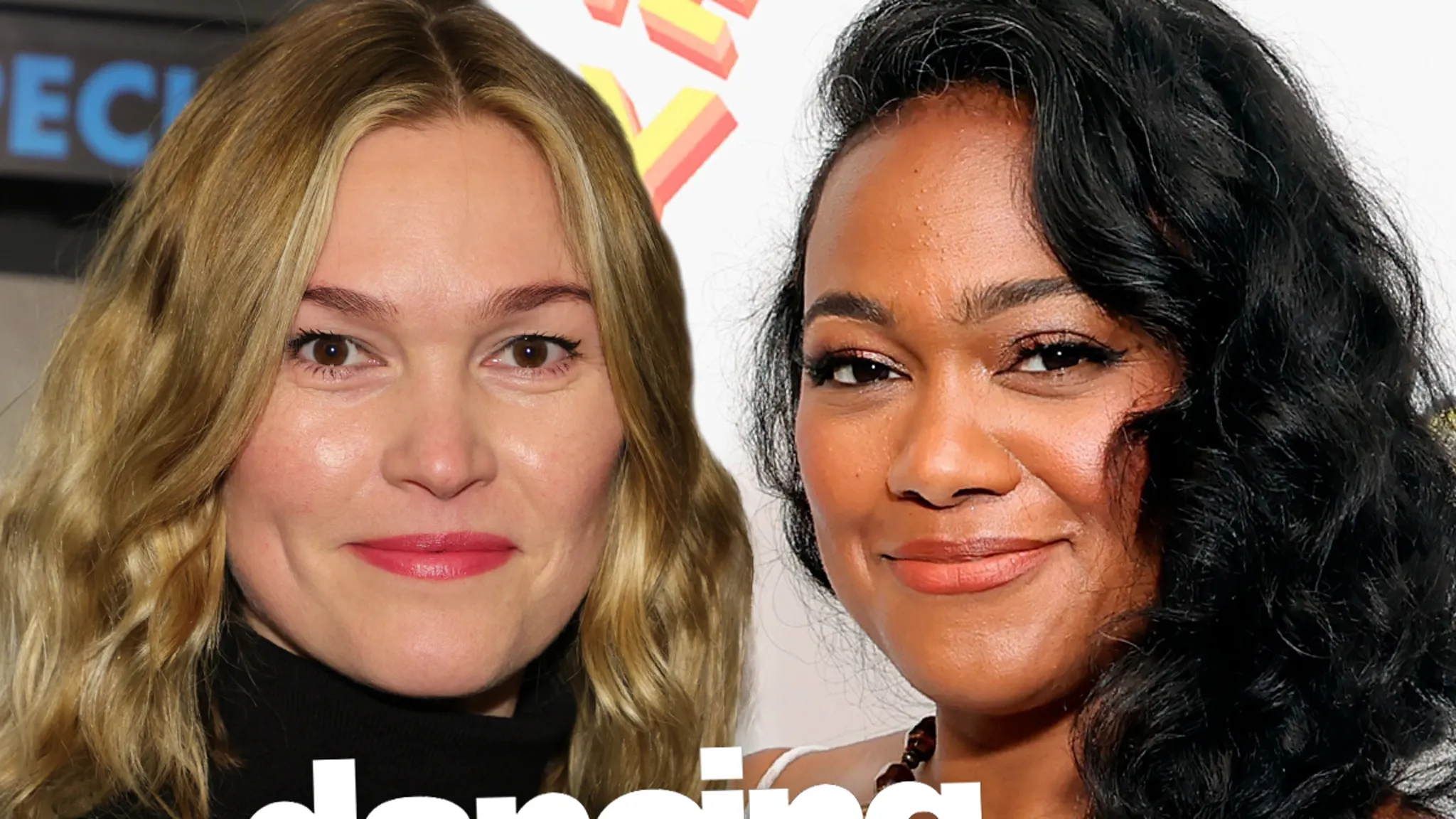 Julia Stiles and Tatyana Ali smiling at an entertainment event