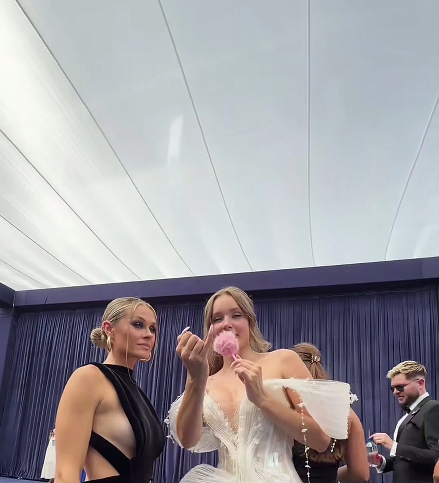 Carpet-side finishing touches at the 2026 Emmys arrivals tent