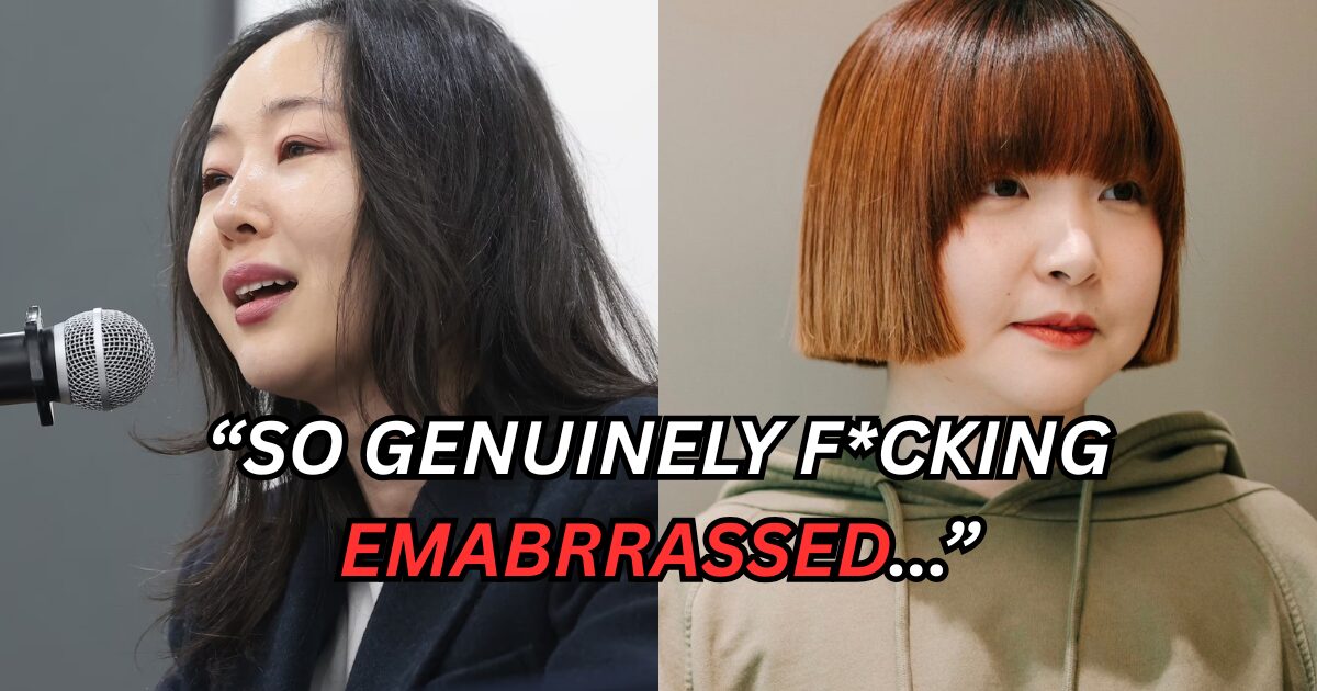 Min Hee Jin speaking at a public appearance regarding K-pop creative management and ongoing legal disputes.