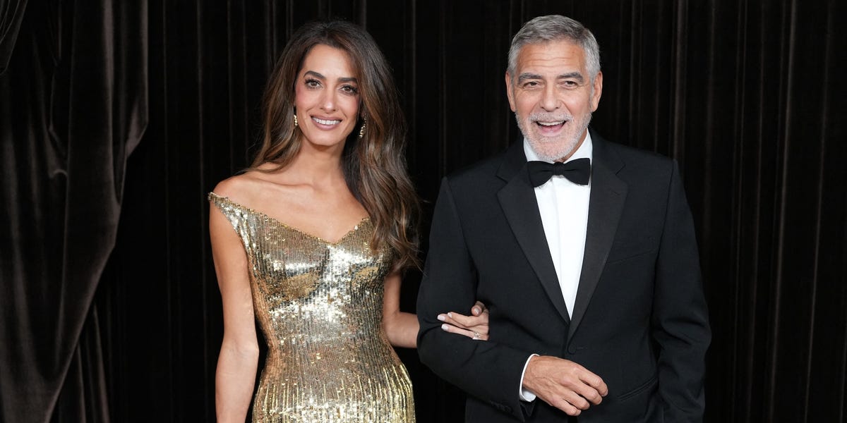 Amal Clooney Is Sensational in a Gold Sequined Gown at the Albies