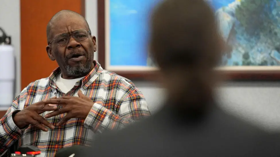 Defense attorney Michael Sanft questions James McDonald during the murder trial of Duane “Keffe D” Davis related to the 1996 killing of rapper Tupac Shakur, at Clark County District Court Regional Justice Center in Las V