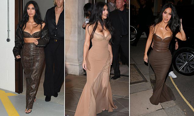 Kim Kardashian posing during a high-profile night out in London.