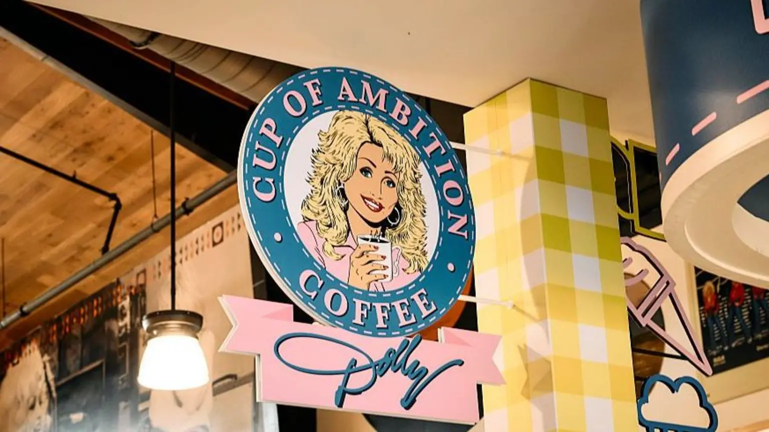 Detail of the signage for Cup of Ambition Coffee inside Dolly's Tennessean Travel Stop in Cornersville, Tennesseee