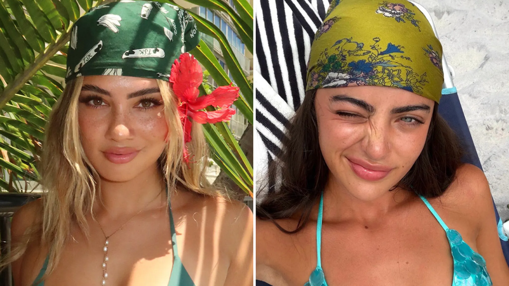 Belle-A Walker and Rachael Kirkconnell wearing bikinis and bandanas
