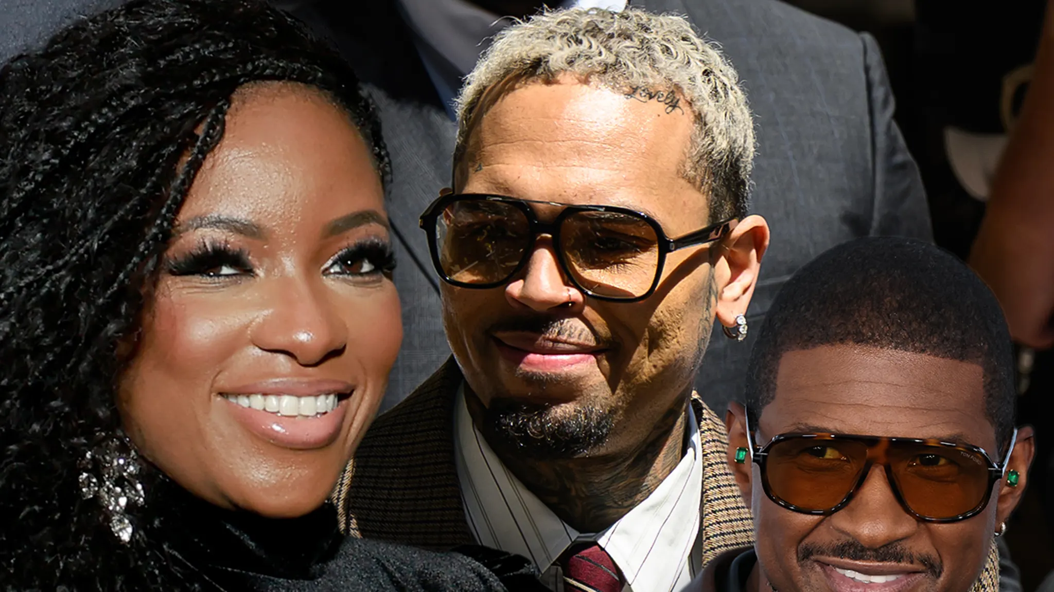 Jasmine Crockett presenting honors to Usher and Chris Brown on stage in Texas
