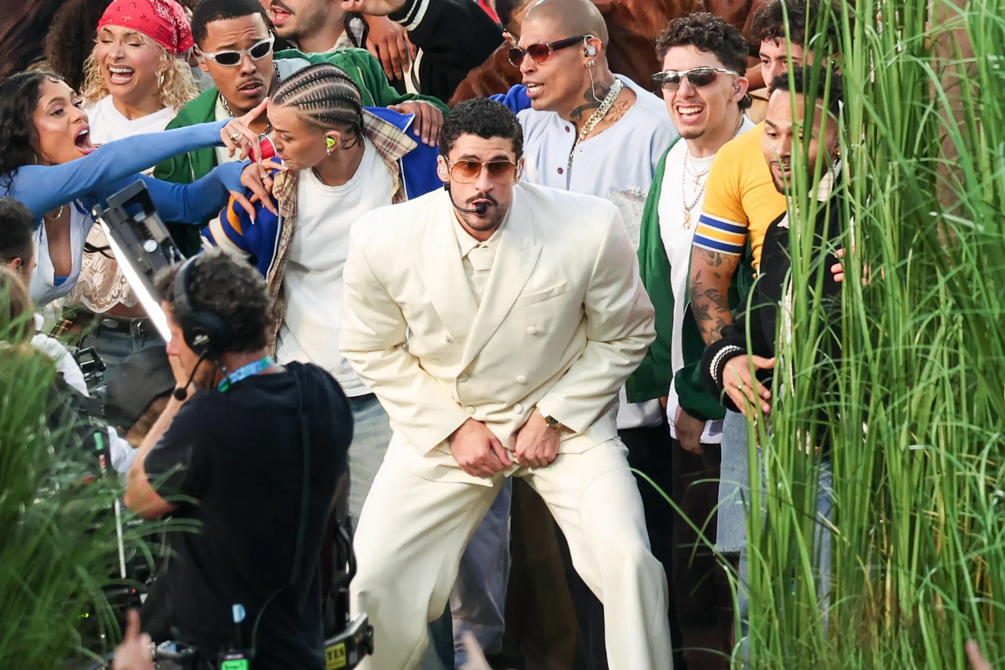 Bad Bunny performs at Super Bowl LX held at Levi's Stadium on February 08, 2026 in Santa Clara, California.