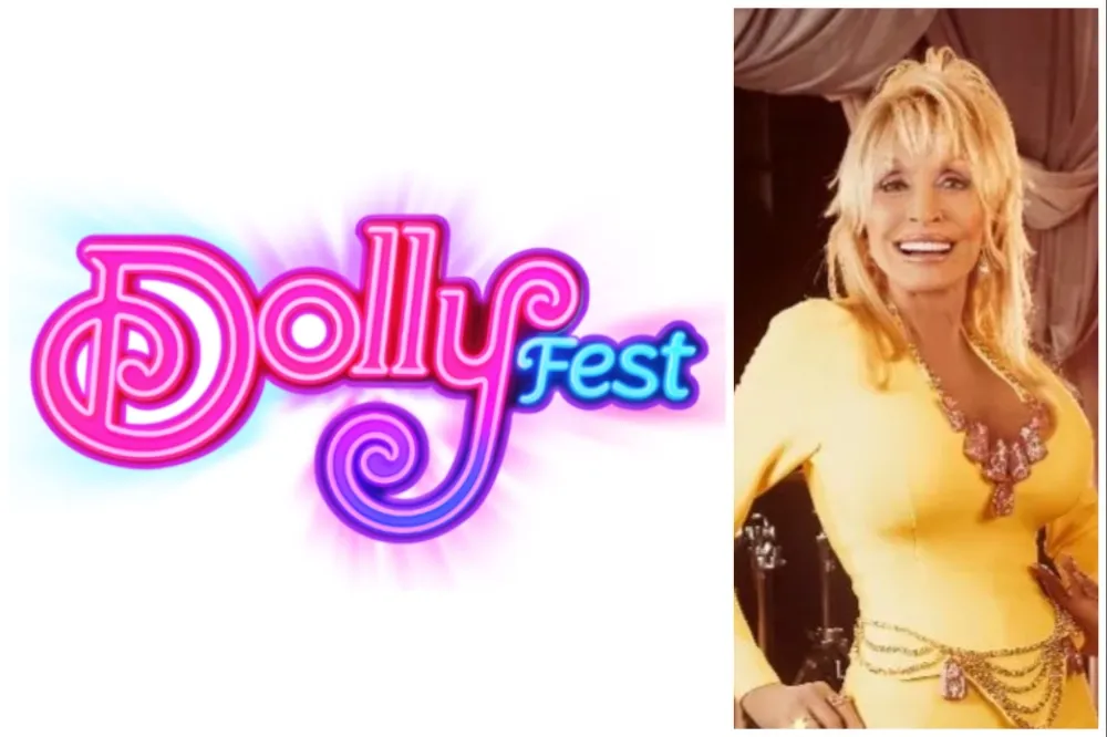 Dolly Parton performing live on stage in a sparkly country outfit