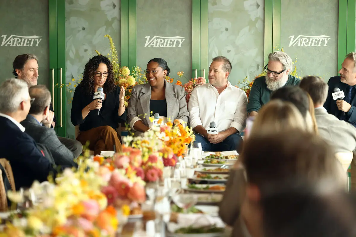 Ryan Murphy giving an emotional speech at an industry awards breakfast in West Hollywood
