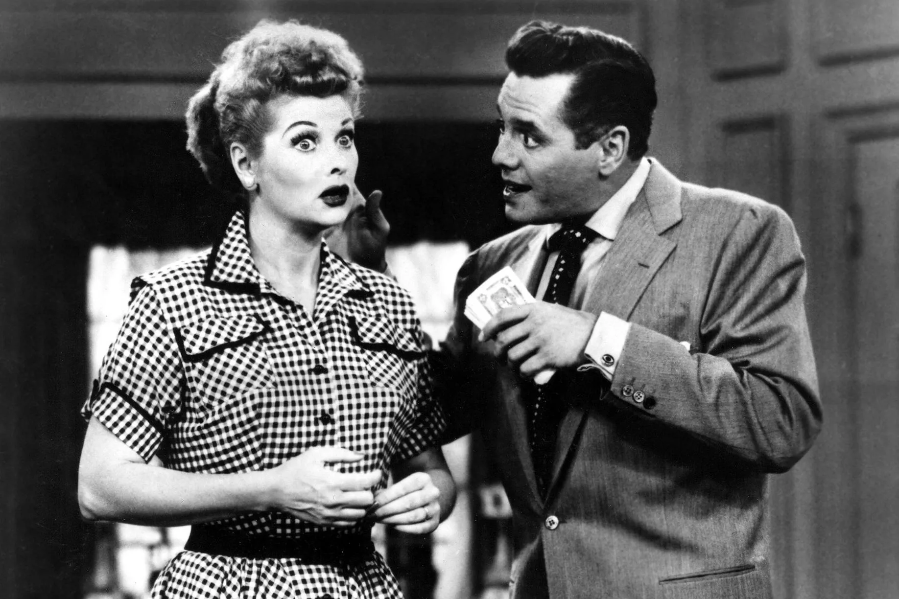Lucille Ball and Desi Arnaz in a vintage promotional shot for I Love Lucy.