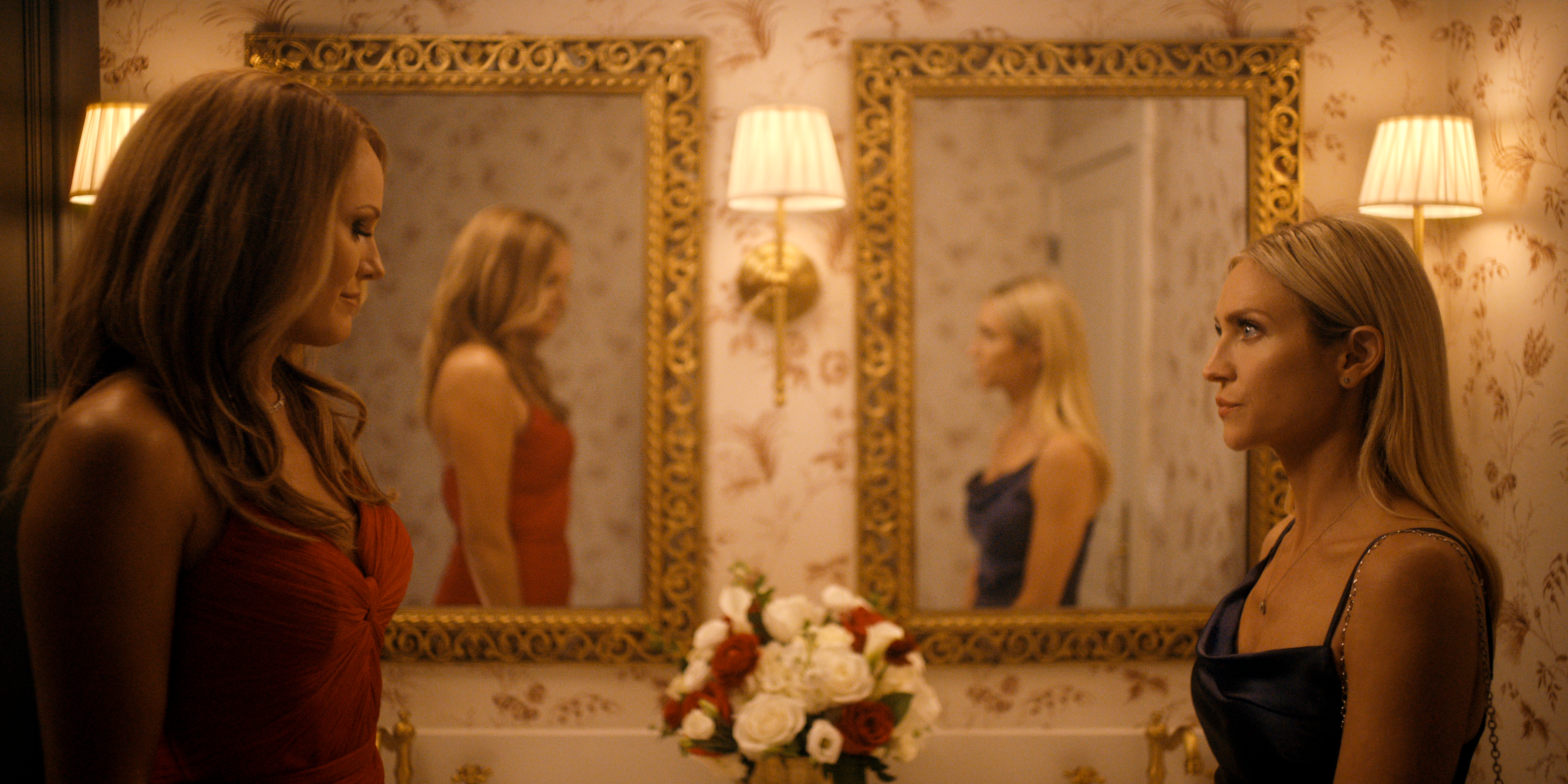 Brittany Snow and Malin Åkerman in a promotional photo for The Hunting Wives Season 2