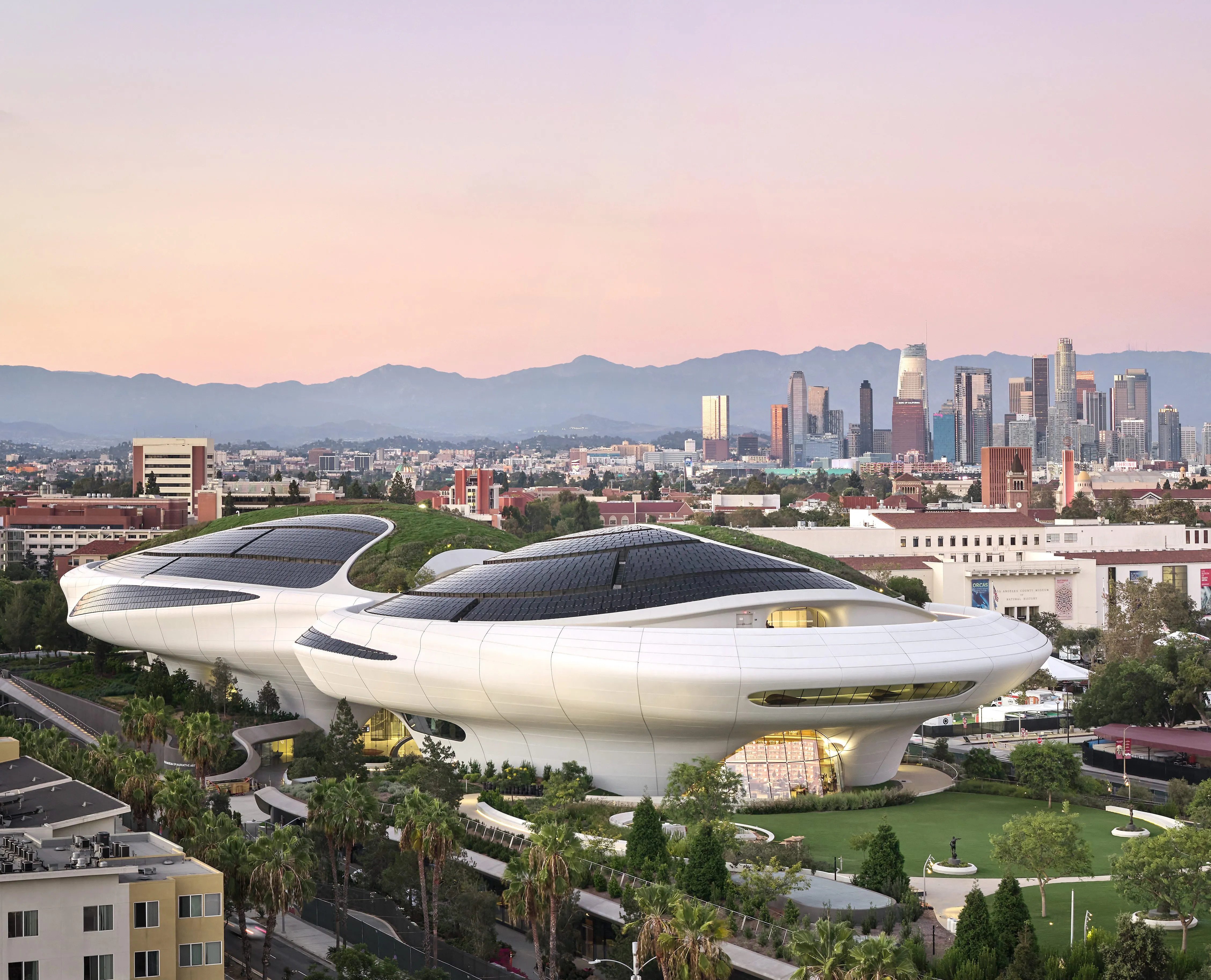George Lucas speaking at a preview event for the Lucas Museum of Narrative Art in Los Angeles.