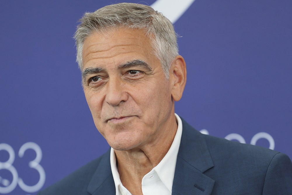George Clooney speaking at a film event in Venice