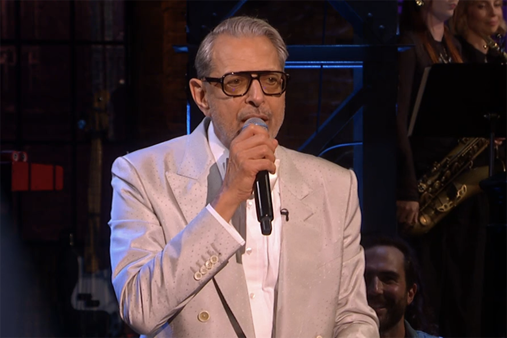 Jeff Goldblum on stage during his hosting appearance on Saturday Night Live U.K.