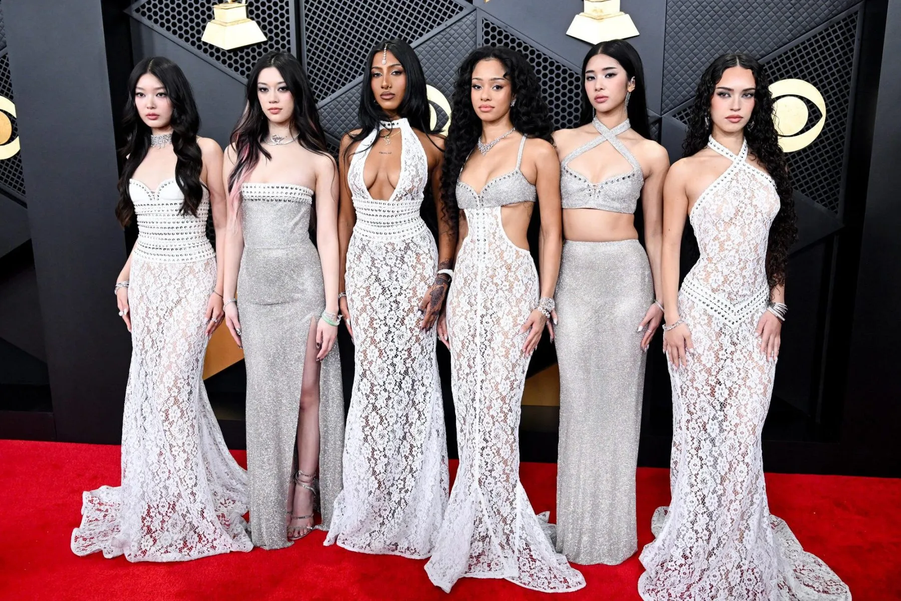 Yoonchae Jeong, Megan Skiendiel, Lara Raj, Manon Bannerman, Sophia Laforteza and Daniela Avanzini of KATSEYE at the 68th GRAMMY Awards held at the Arena on Feb. 1, 2026, in Los Angeles.