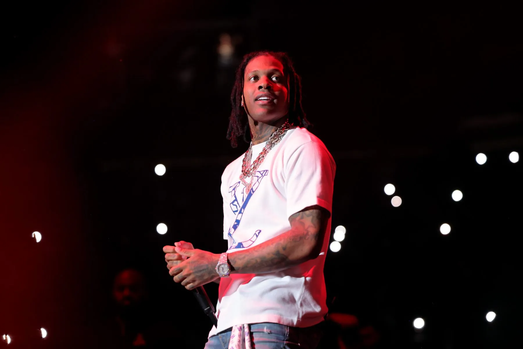 NEWARK, NEW JERSEY - OCTOBER 28: Lil Durk performs during iHeart Powerhouse 105.1 at Prudential Center on October 28, 2023 in Newark, New Jersey.