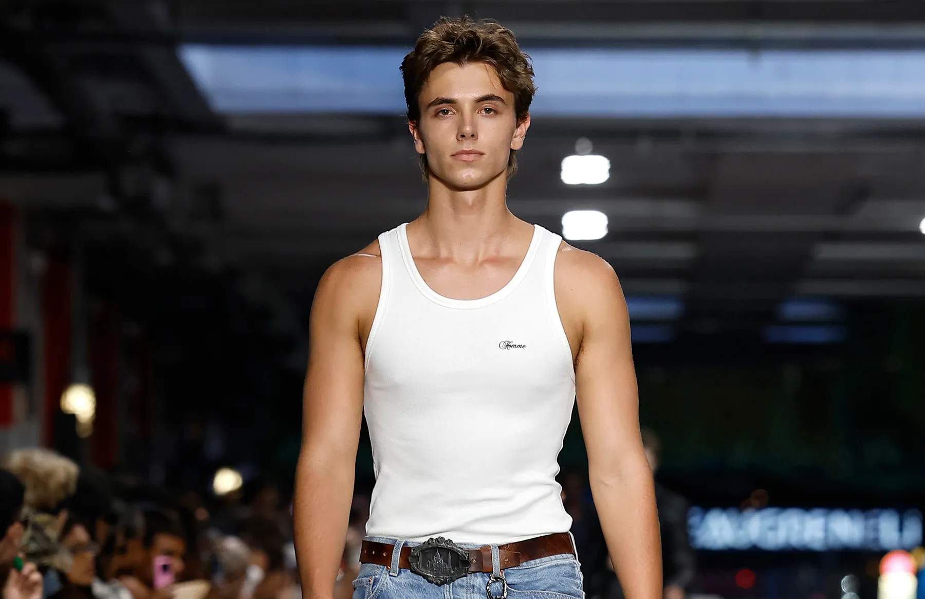 Jayden James walks the runway during the Vetements Menswear Spring/Summer 2027 show as part of Paris Fashion Week on June 26, 2026 in Paris, France.