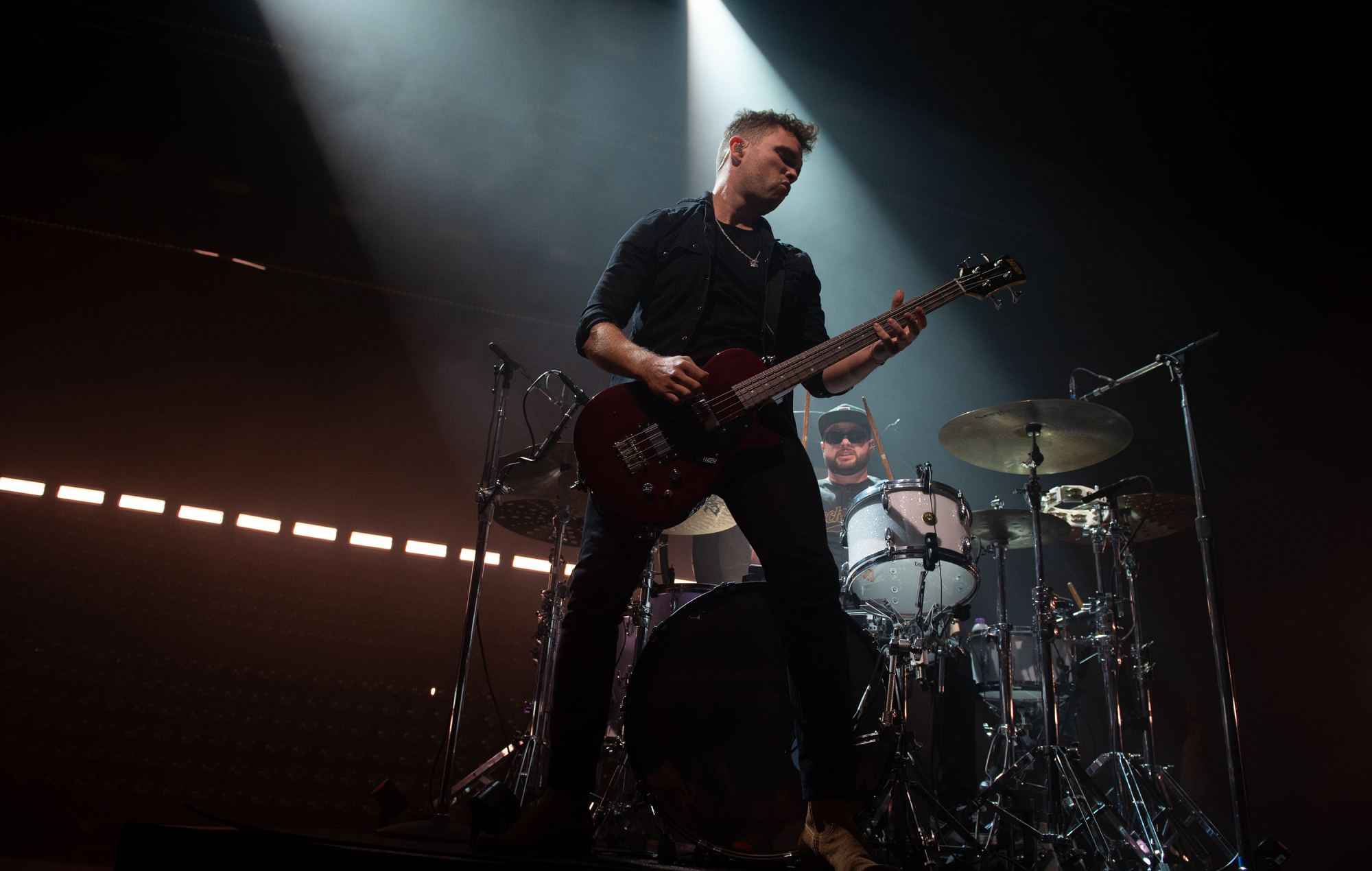 Mike Kerr and Ben Thatcher of rock duo Royal Blood performing live on stage