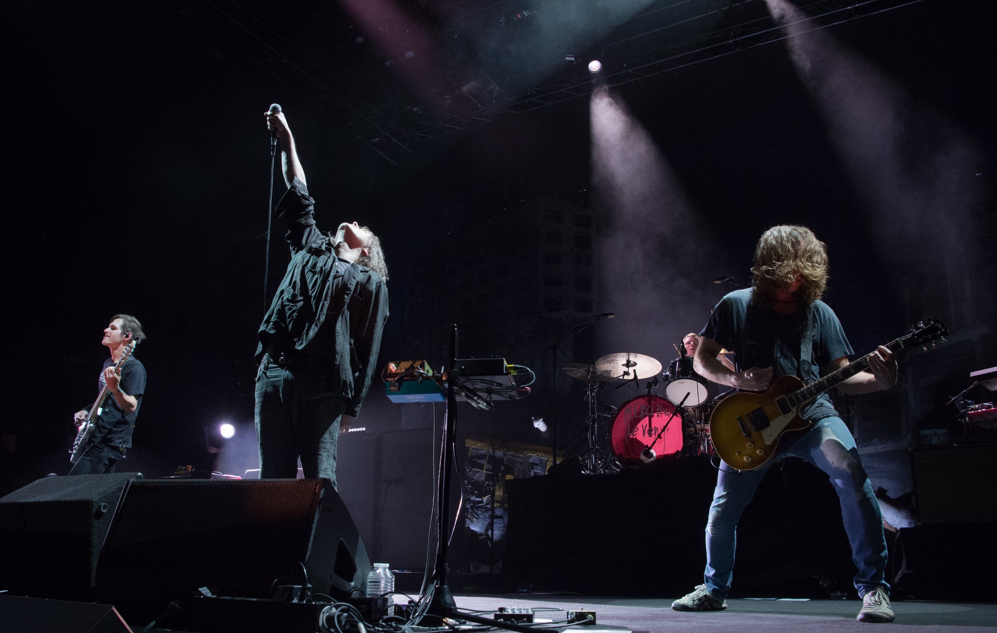 Gerard Way performing on stage with My Chemical Romance
