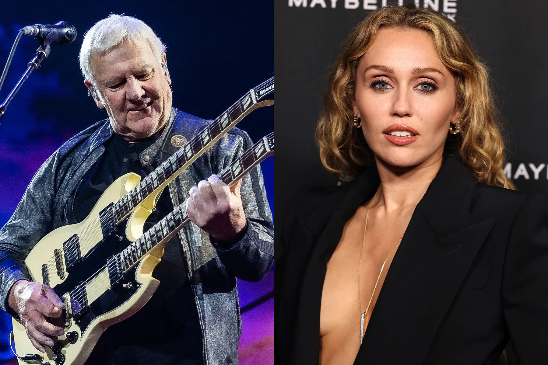 Miley Cyrus and Paul McCartney performing on stage