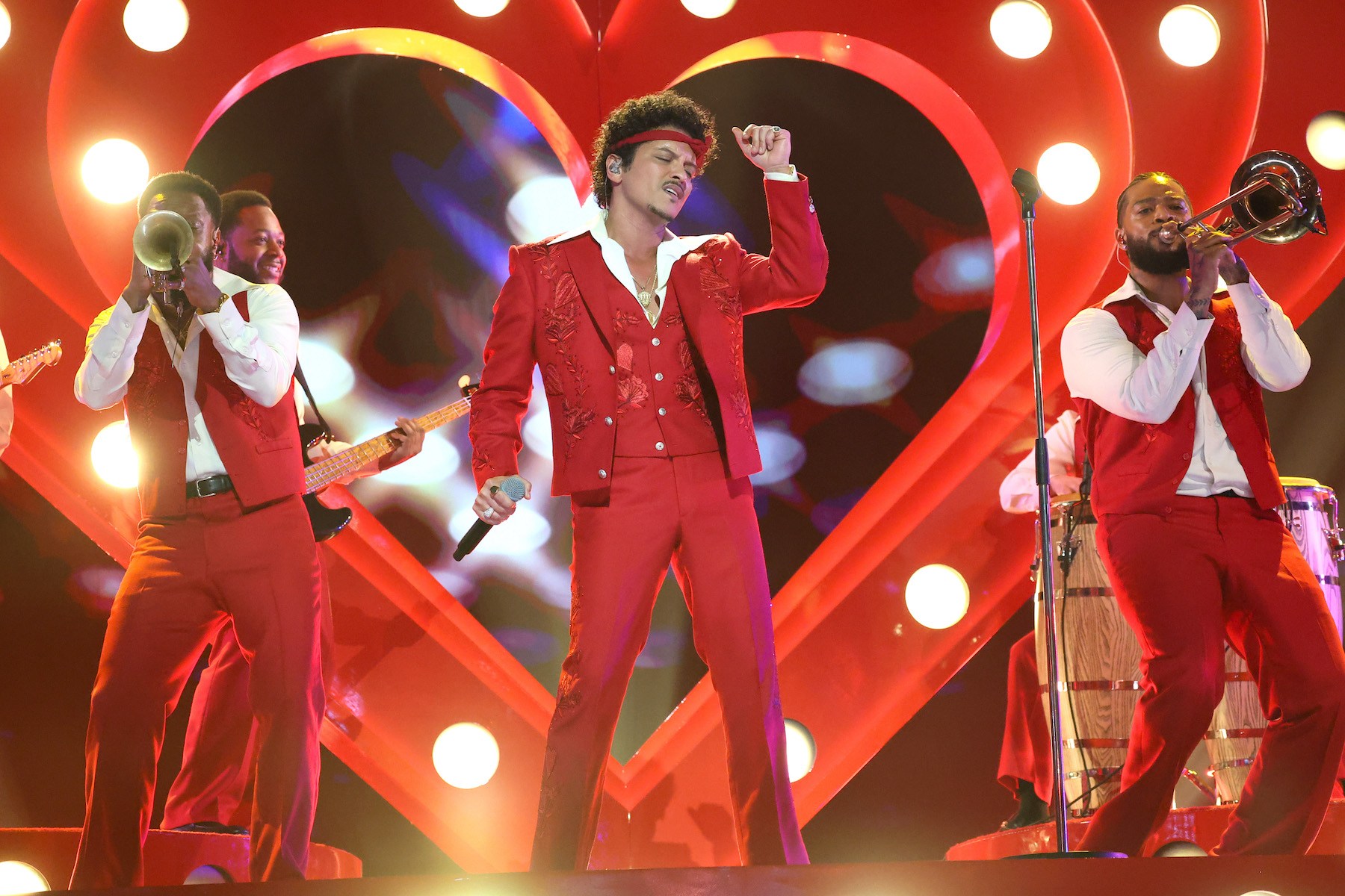 Bruno Mars performing live on stage during his sold-out concert tour